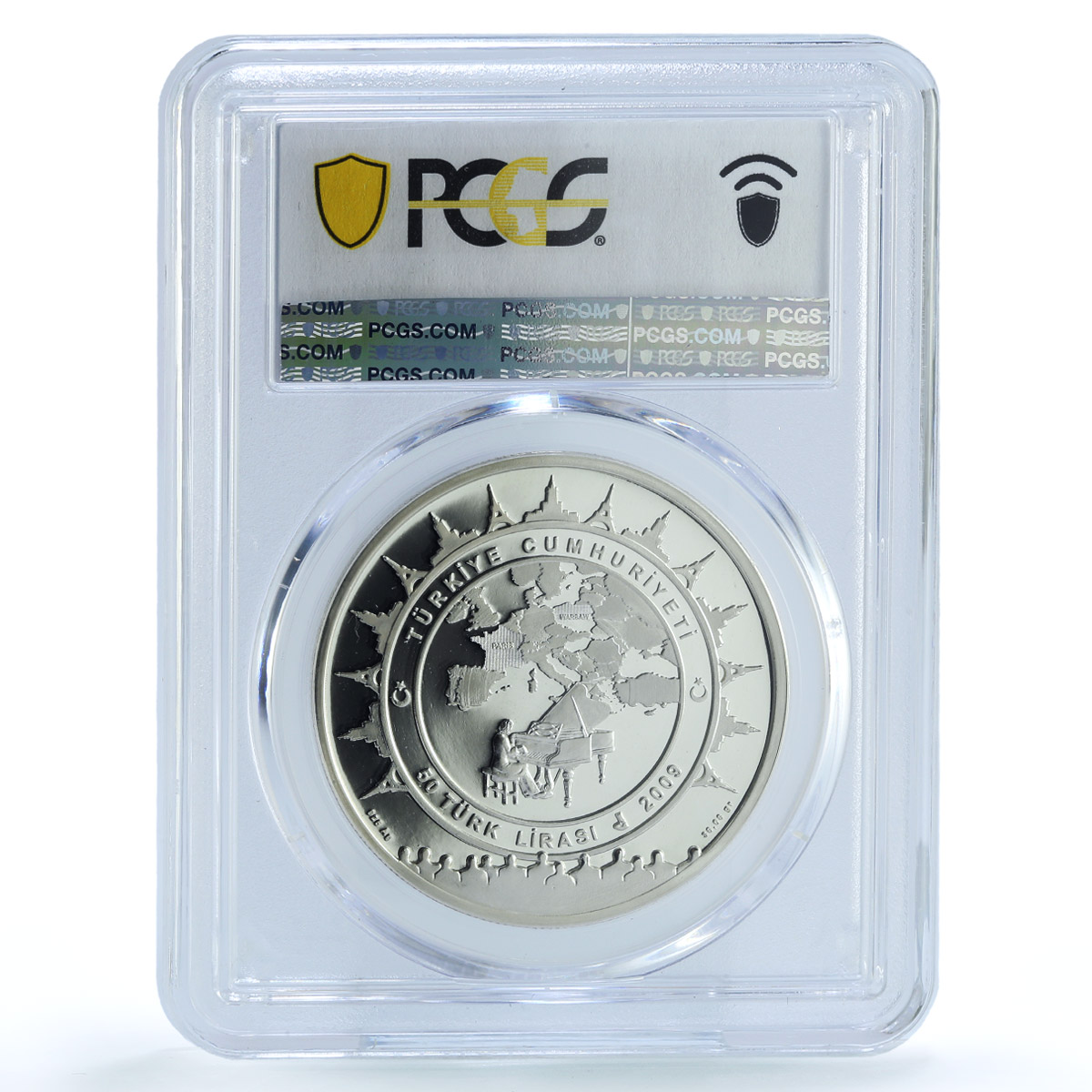 Turkiye 50 lira Frederic Chopin KM-1252 Music Composer PR 69 PCGS Ag coin 2009