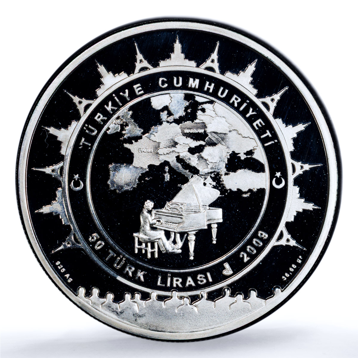 Turkiye 50 lira Frederic Chopin KM-1252 Music Composer PR 69 PCGS Ag coin 2009