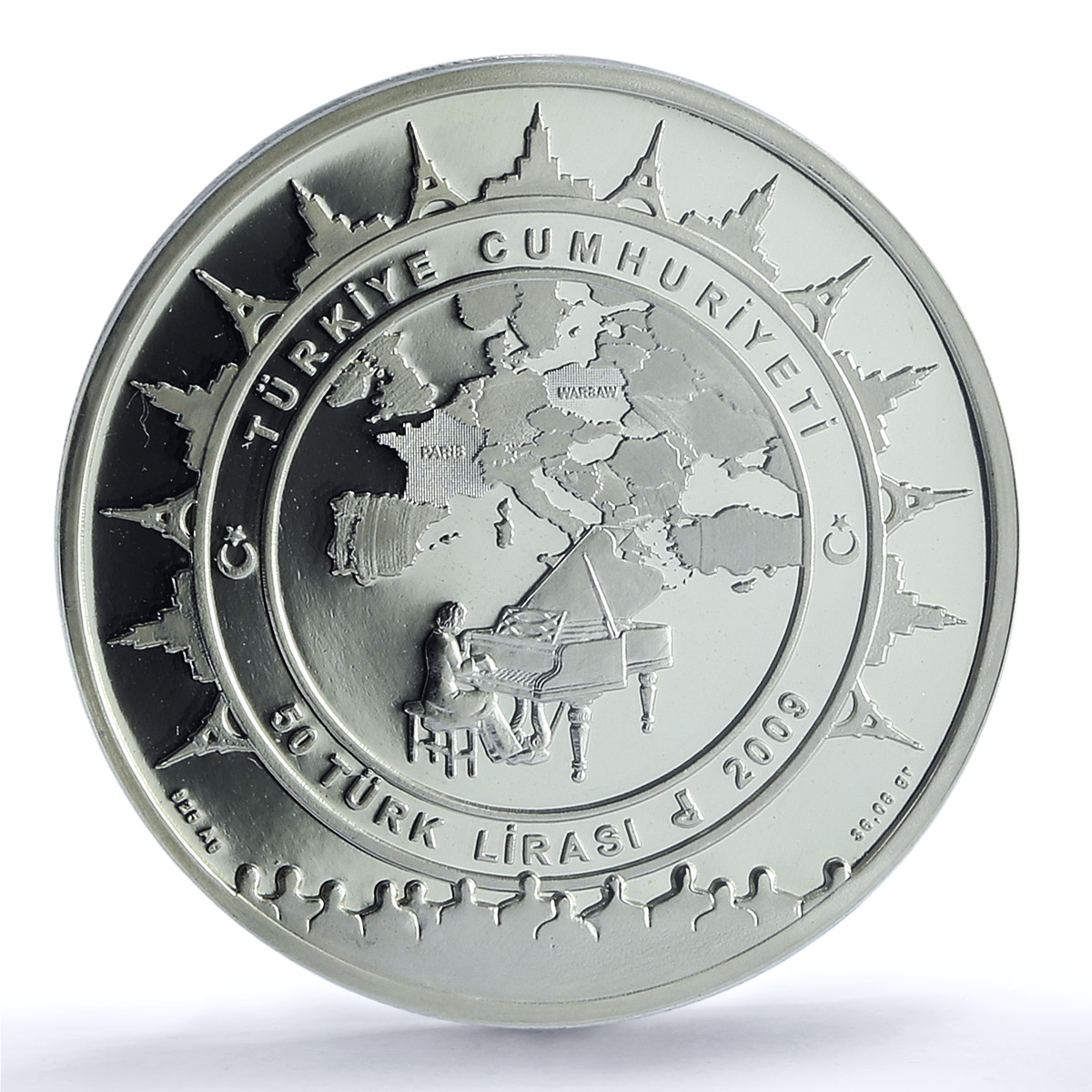 Turkiye 50 lira Frederic Chopin KM-1252 Music Composer PR 69 PCGS Ag coin 2009