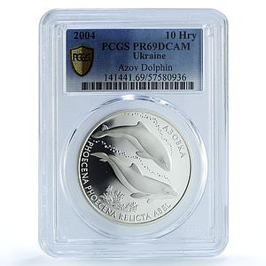 Ukraine 10 hryvnias Azov Dolphin KM-206 Marine Fauna PR 69 PCGS silver coin 2004
