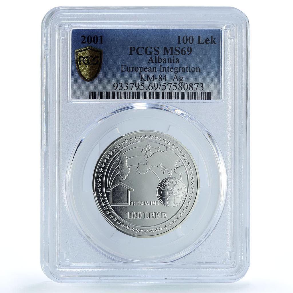 Albania 100 leke European Integration KM-84 Dove Bird MS69 PCGS silver coin 2001