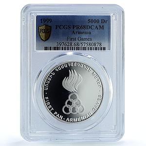 Armenia 5000 dram First Games KM-103 Olympics Sports PR 68 PCGS silver coin 1999