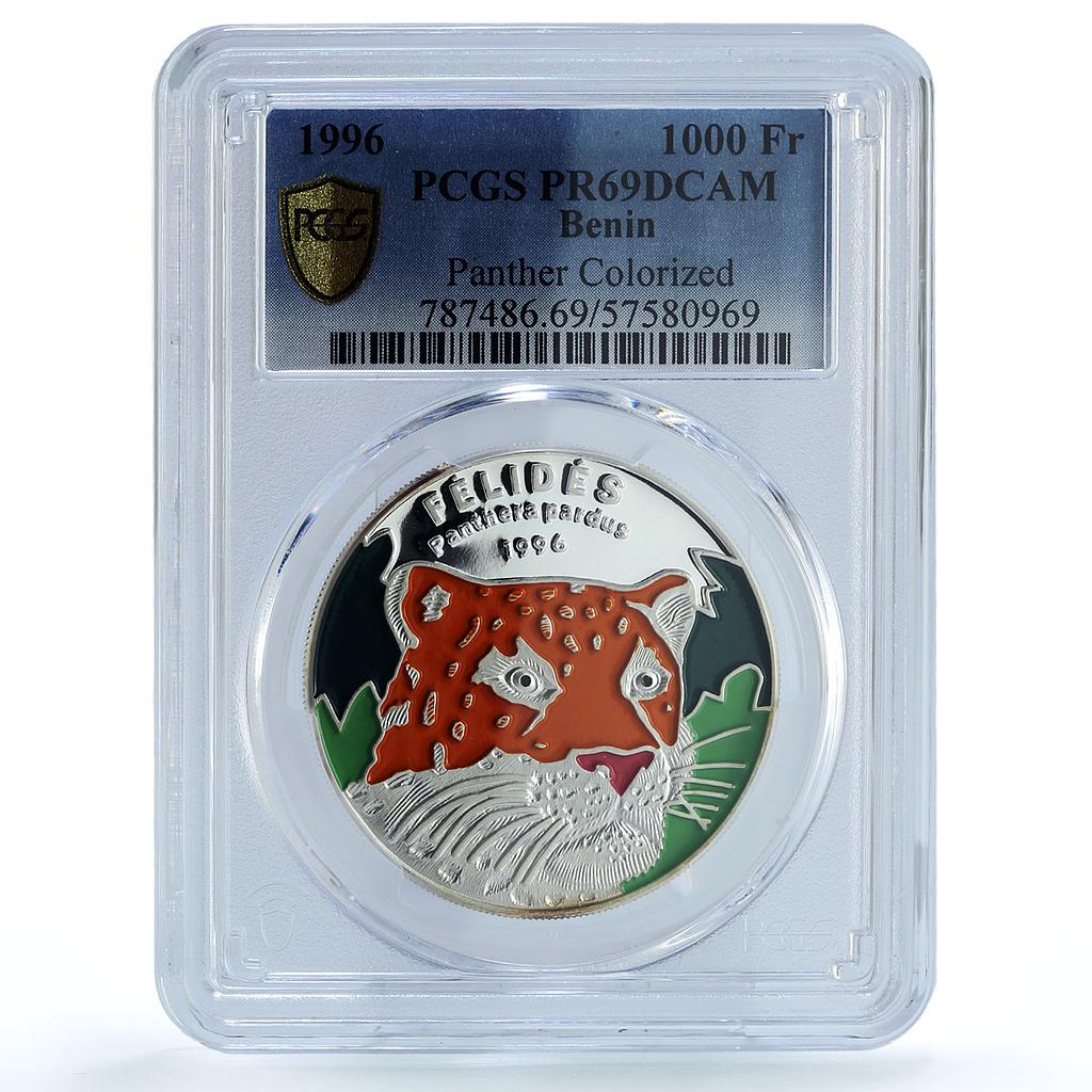 Benin 1000 francs Panthera Coloured KM-19 Fauna Cat PR 69 PCGS silver coin 1996