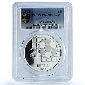 Brazil 2 reais FIFA Centennial KM-666 Sports Football PR69 PCGS silver coin 2004