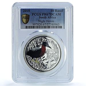 South Africa 10 rand Night Heron KM-667 Fauna Bird PR 67 PCGS silver coin 2018