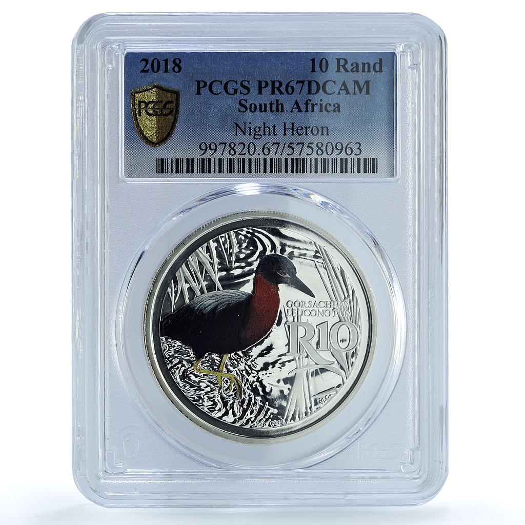 South Africa 10 rand Night Heron KM-667 Fauna Bird PR 67 PCGS silver coin 2018