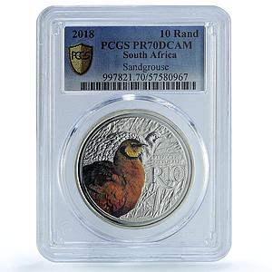 South Africa 10 rand Sandgrouse KM-668 Fauna Bird PR 70 PCGS silver coin 2018