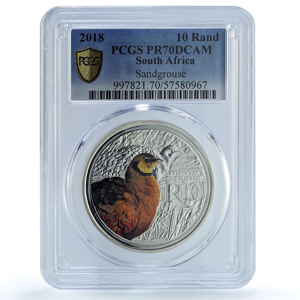 South Africa 10 rand Sandgrouse KM-668 Fauna Bird PR 70 PCGS silver coin 2018
