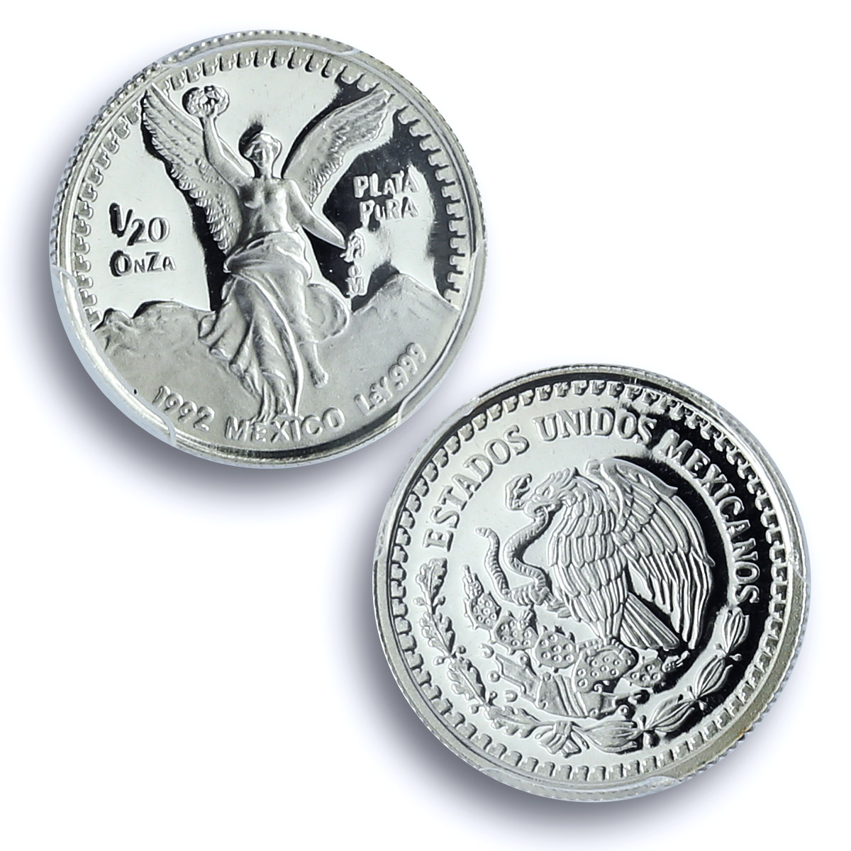 Mexico 1/20 onza Libertad Angel of Indepedence KM-542 PR69 PCGS silver coin 1992