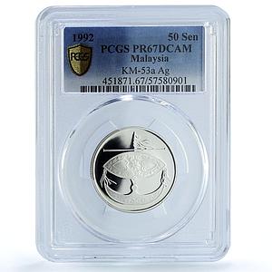 Malaysia 50 sen Republic KM-53a PR 67 PCGS silver coin 1992