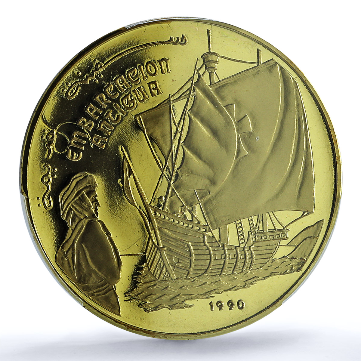 Saharawi 100 pesetas Embarcacion Antigua KM-25 Ship PR 68 PCGS brass coin 1990 Saharawi 100 pesetas Embarcacion Antigua KM-25 Ship PR 68 PCGS brass coin 1990