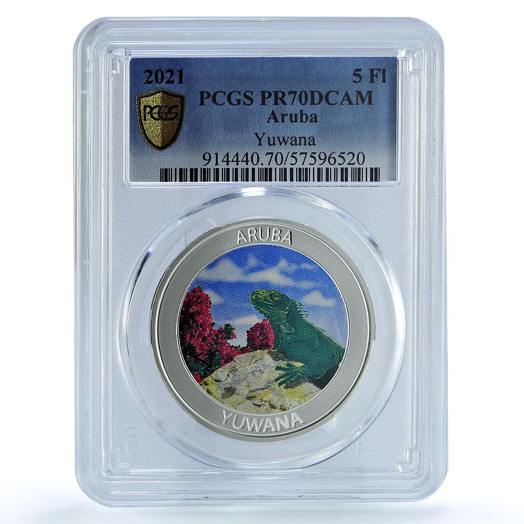 Aruba 5 florins Yuwana KM-68 Wildlife Fauna Lizard PR 70 PCGS silver coin 2021 Aruba 5 florins Yuwana KM-68 Wildlife Fauna Lizard PR 70 PCGS silver coin 2021