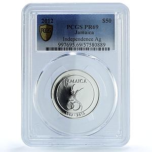Jamaica 50 dollars Independence KM-205 Colibri Bird PR 69 PCGS silver coin 2012