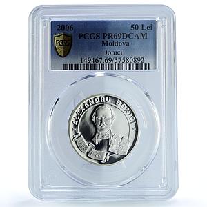 Moldova 50 lei Alexandru Donici KM-34 Literature PR 69 PCGS silver coin 2006
