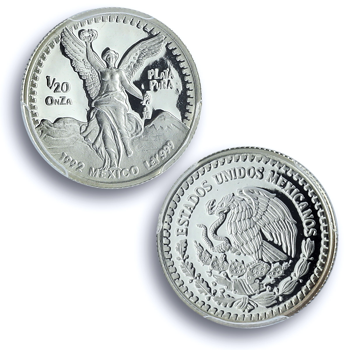 Mexico 1/20 onza Libertad Angel of Indepedence KM-542 PR70 PCGS silver coin 1992