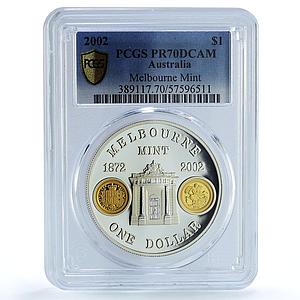 Australia 1 dollar Melbourne Mint Gilt KM-660 PR 70 PCGS silver coin 2002