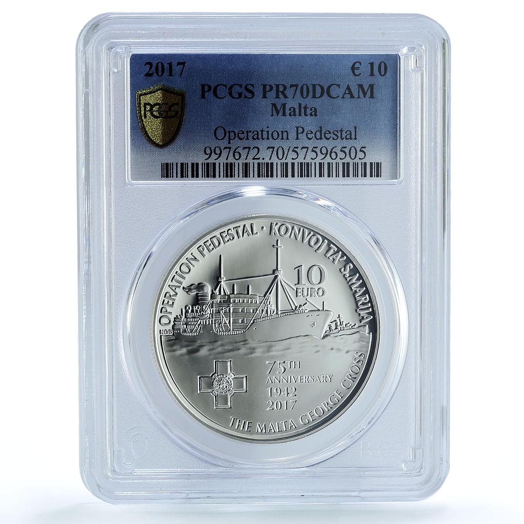 Malta 10 euros Operation Pedestal KM-188 Ship PR 70 PCGS silver coin 2017