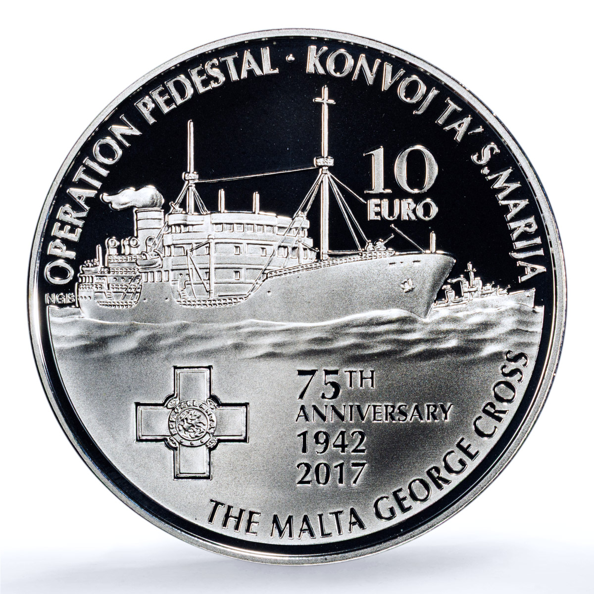 Malta 10 euros Operation Pedestal KM-188 Ship PR 70 PCGS silver coin 2017
