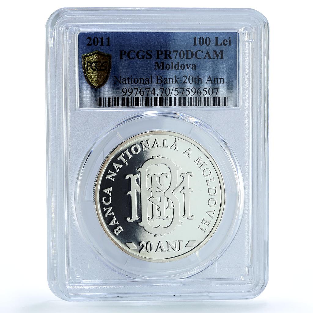 Moldova 100 lei National Bank KM-62 Anniversary PR 70 PCGS silver coin 2011 Moldova 100 lei National Bank KM-62 Anniversary PR 70 PCGS silver coin 2011