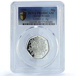 Great Britain 50 pence EU European Union KM-992a S-H9 PR68 PCGS silver coin 1998