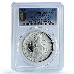 Great Britain 2 pounds Unicorn Scotland Queen Beasts PR 70 PCGS silver coin 2017