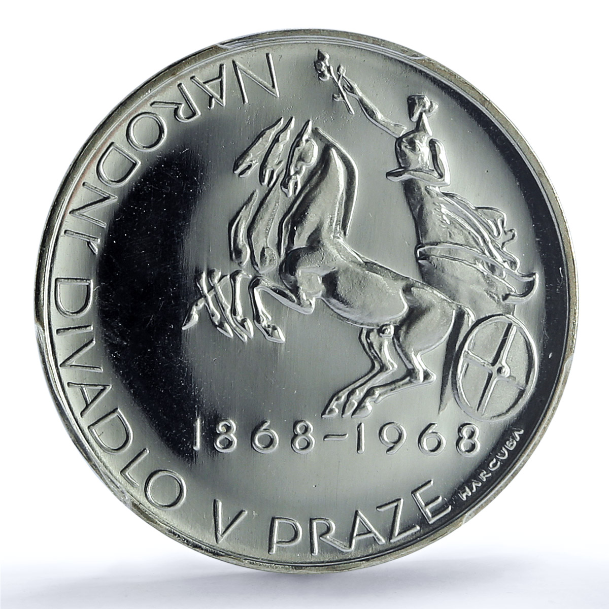 Czechoslovakia 10 korun Prague Theater Godess Chariot PR66 PCGS silver coin 1968