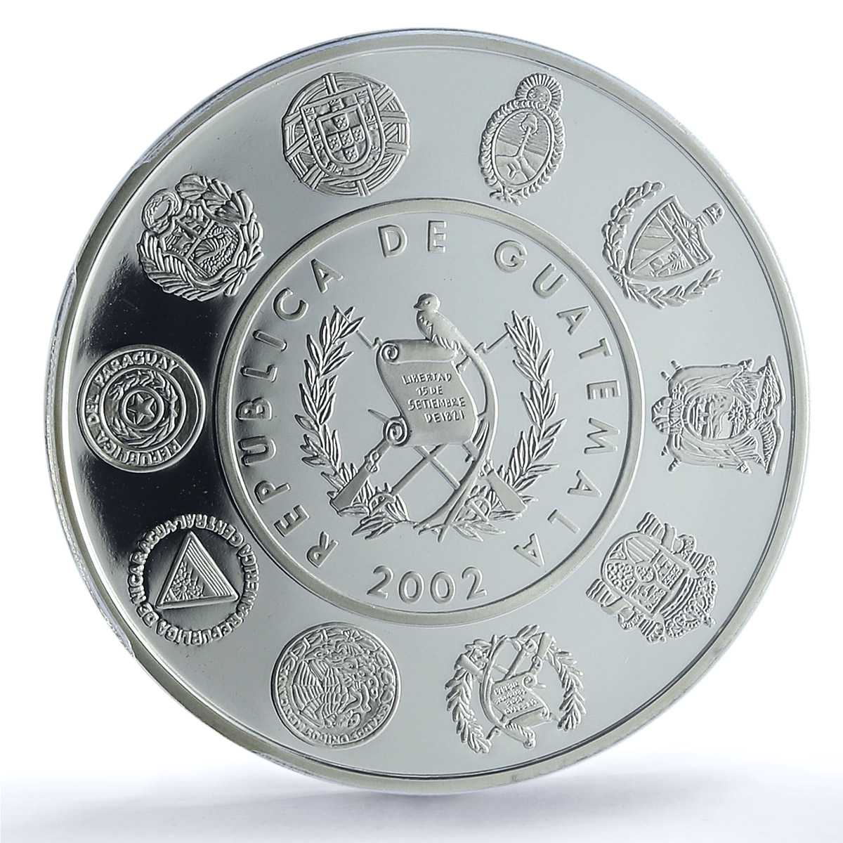 Guatemala 1 quetzal Maya Canoe Boat Indian Fisher PR70 PCGS silver coin 2002 Guatemala 1 quetzal Maya Canoe Boat Indian Fisher PR70 PCGS silver coin 2002