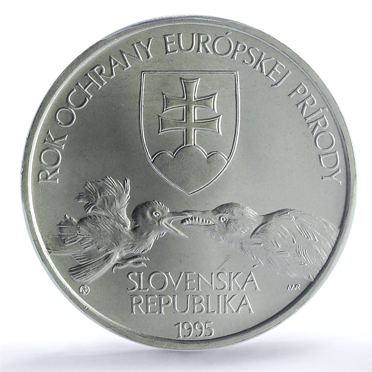 Slovakia 200 korun Endangered Wildlife Stork Bird Feeding MS65 PCGS Ag coin 1995