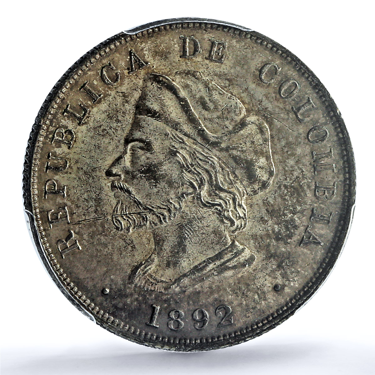 Colombia 50 centavos Columbus America Discovery KM-187.2 AU58 PCGS Ag coin 1892