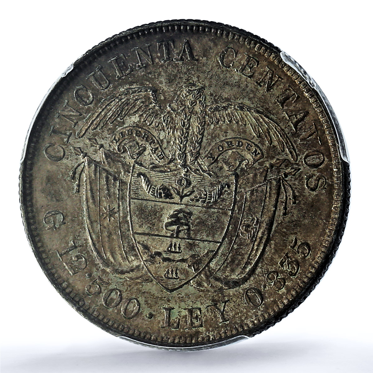 Colombia 50 centavos Columbus America Discovery KM-187.2 AU58 PCGS Ag coin 1892