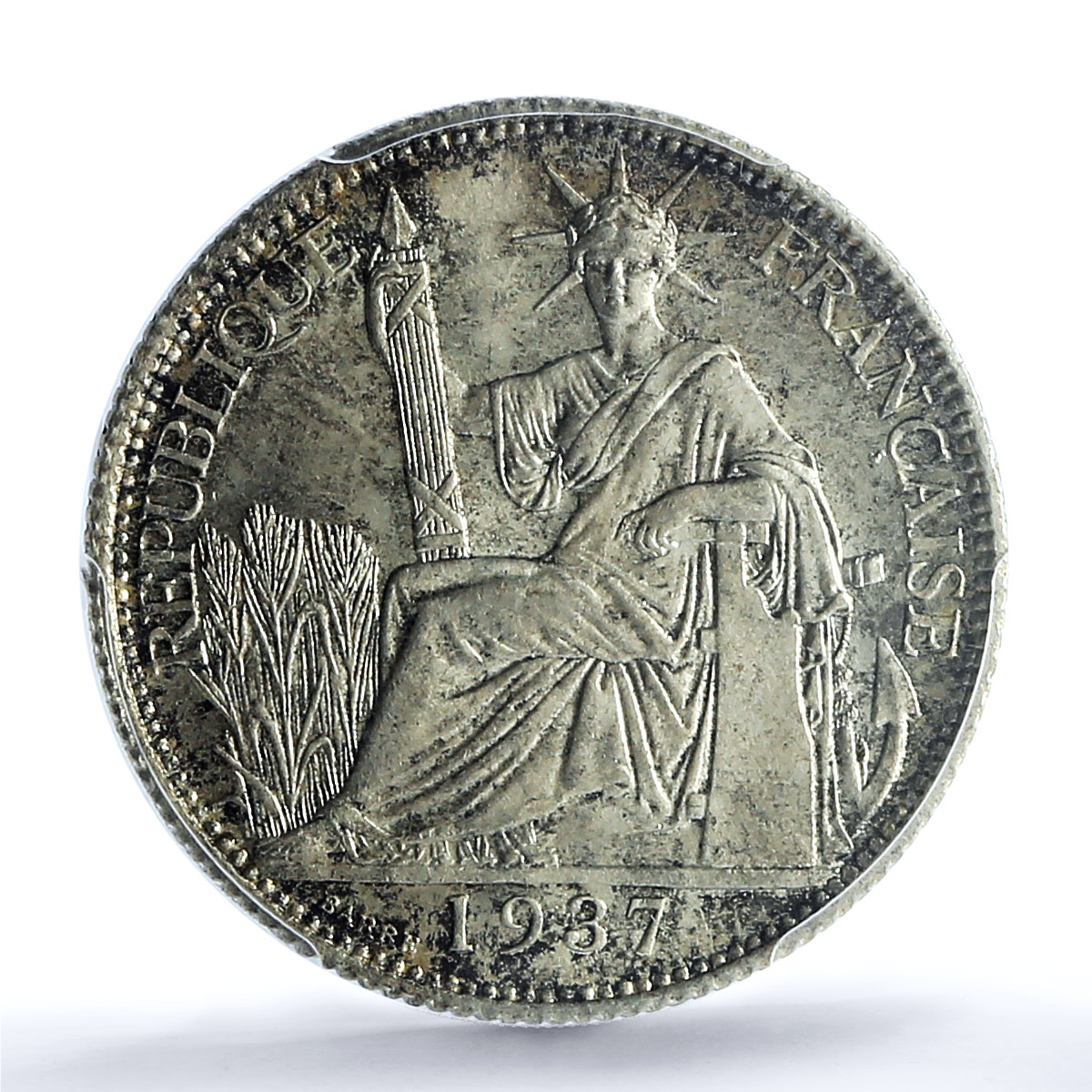 France French Indochina 20 cents Liberty Seated KM-17.2 MS65 PCGS Ag coin 1937 France French Indochina 20 cents Liberty Seated KM-17.2 MS65 PCGS Ag coin 1937