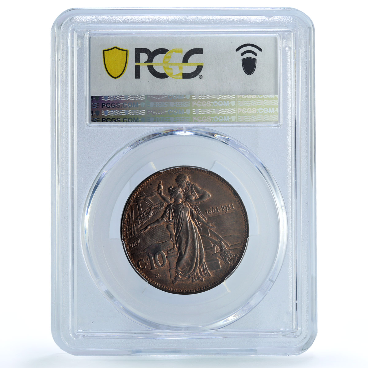 Italy 10 centesimi Emanuele III Kingdom Anniversary KM-51 MS63 BN PCGS coin 1911 Italy 10 centesimi Emanuele III Kingdom Anniversary KM-51 MS63 BN PCGS coin 1911