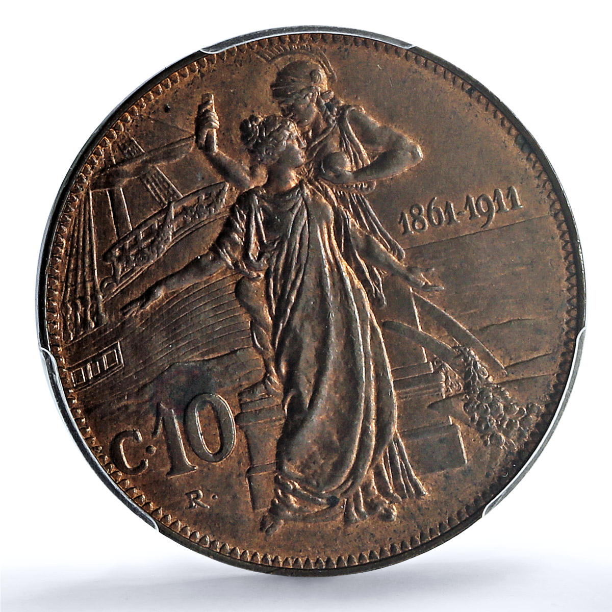 Italy 10 centesimi Emanuele III Kingdom Anniversary KM-51 MS63 BN PCGS coin 1911 Italy 10 centesimi Emanuele III Kingdom Anniversary KM-51 MS63 BN PCGS coin 1911