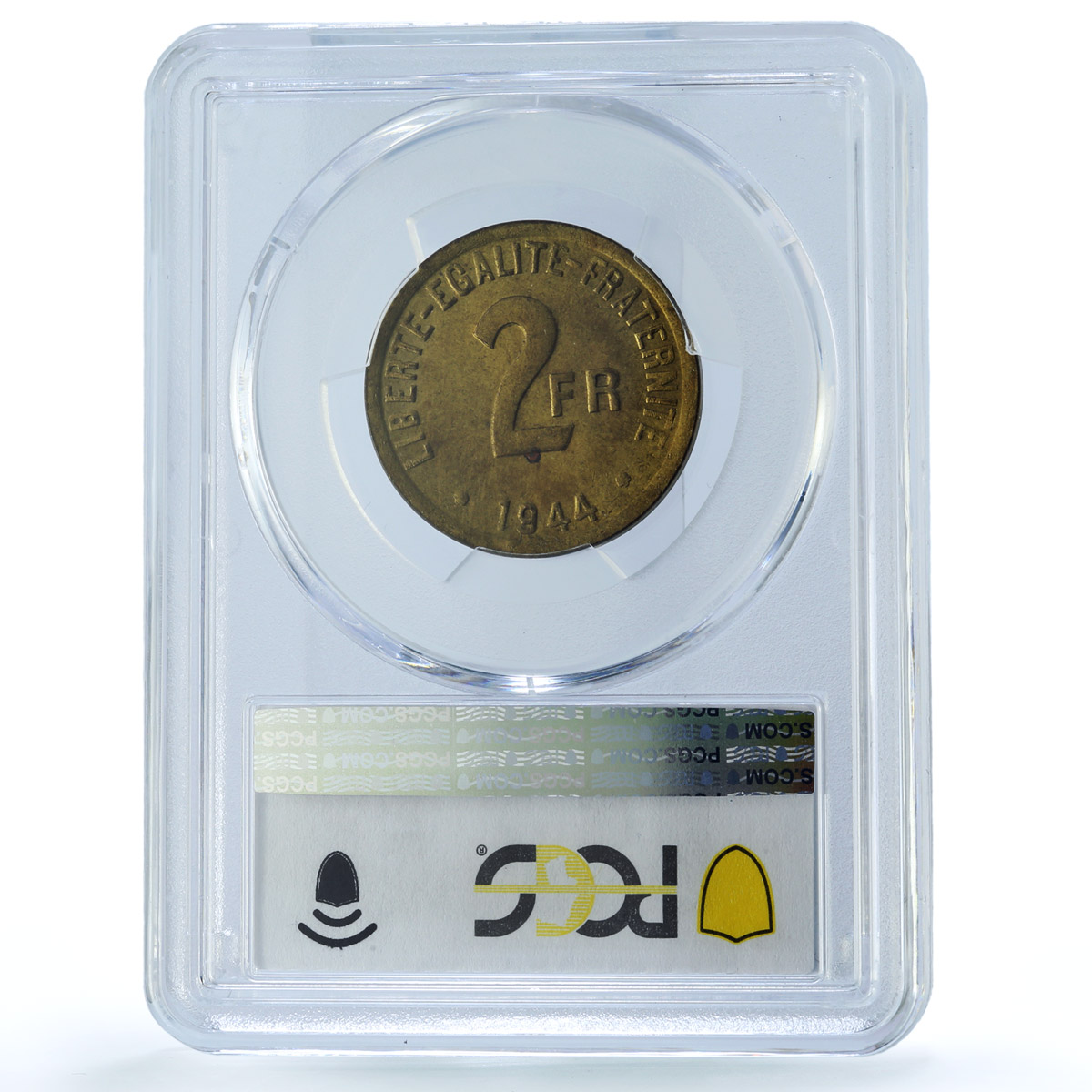 France 2 francs State Coinage Coat of Arms KM-905 MS64 PCGS brass coin 1944 France 2 francs State Coinage Coat of Arms KM-905 MS64 PCGS brass coin 1944