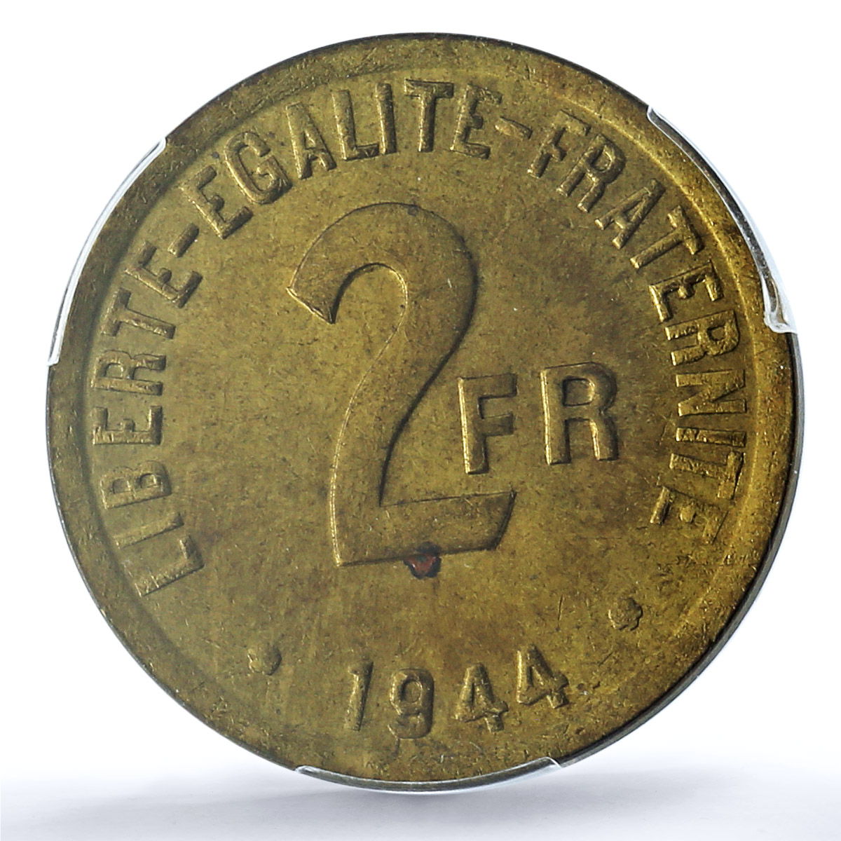 France 2 francs State Coinage Coat of Arms KM-905 MS64 PCGS brass coin 1944 France 2 francs State Coinage Coat of Arms KM-905 MS64 PCGS brass coin 1944