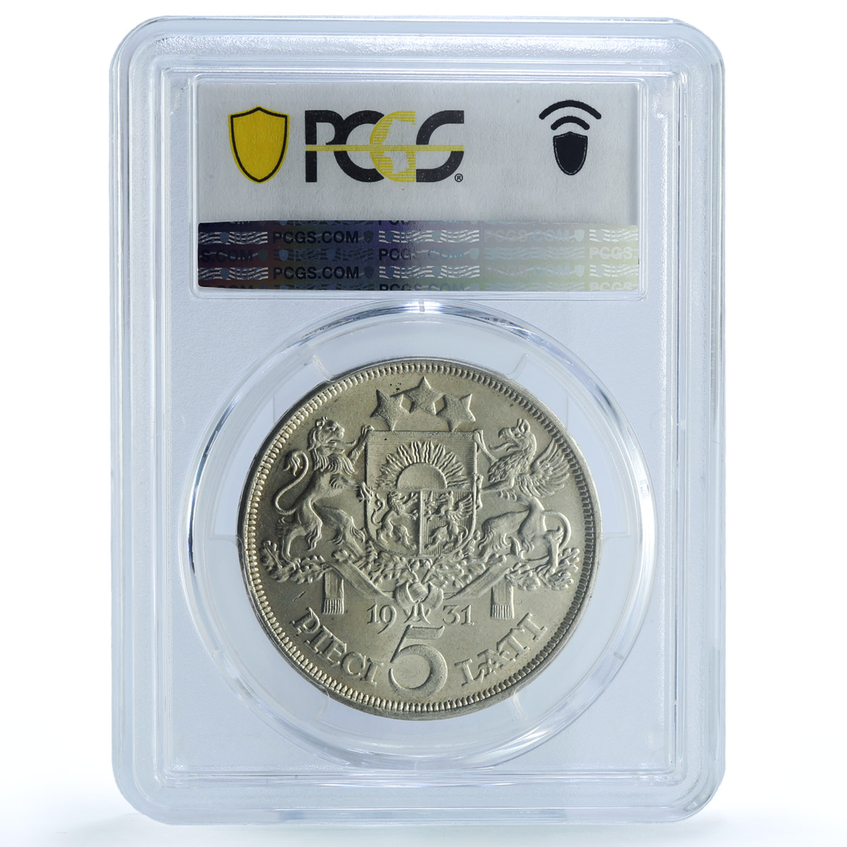 Latvia 5 lati First Republic Coat of Arms KM-9 MS63 PCGS silver coin 1931 Latvia 5 lati First Republic Coat of Arms KM-9 MS63 PCGS silver coin 1931
