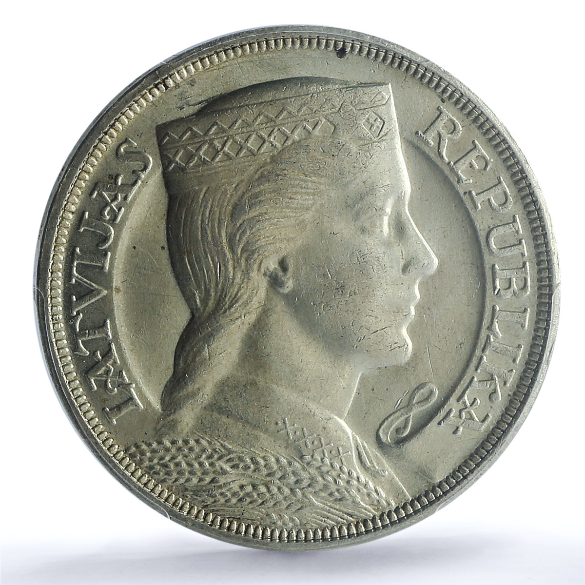 Latvia 5 lati First Republic Coat of Arms KM-9 MS63 PCGS silver coin 1931 Latvia 5 lati First Republic Coat of Arms KM-9 MS63 PCGS silver coin 1931