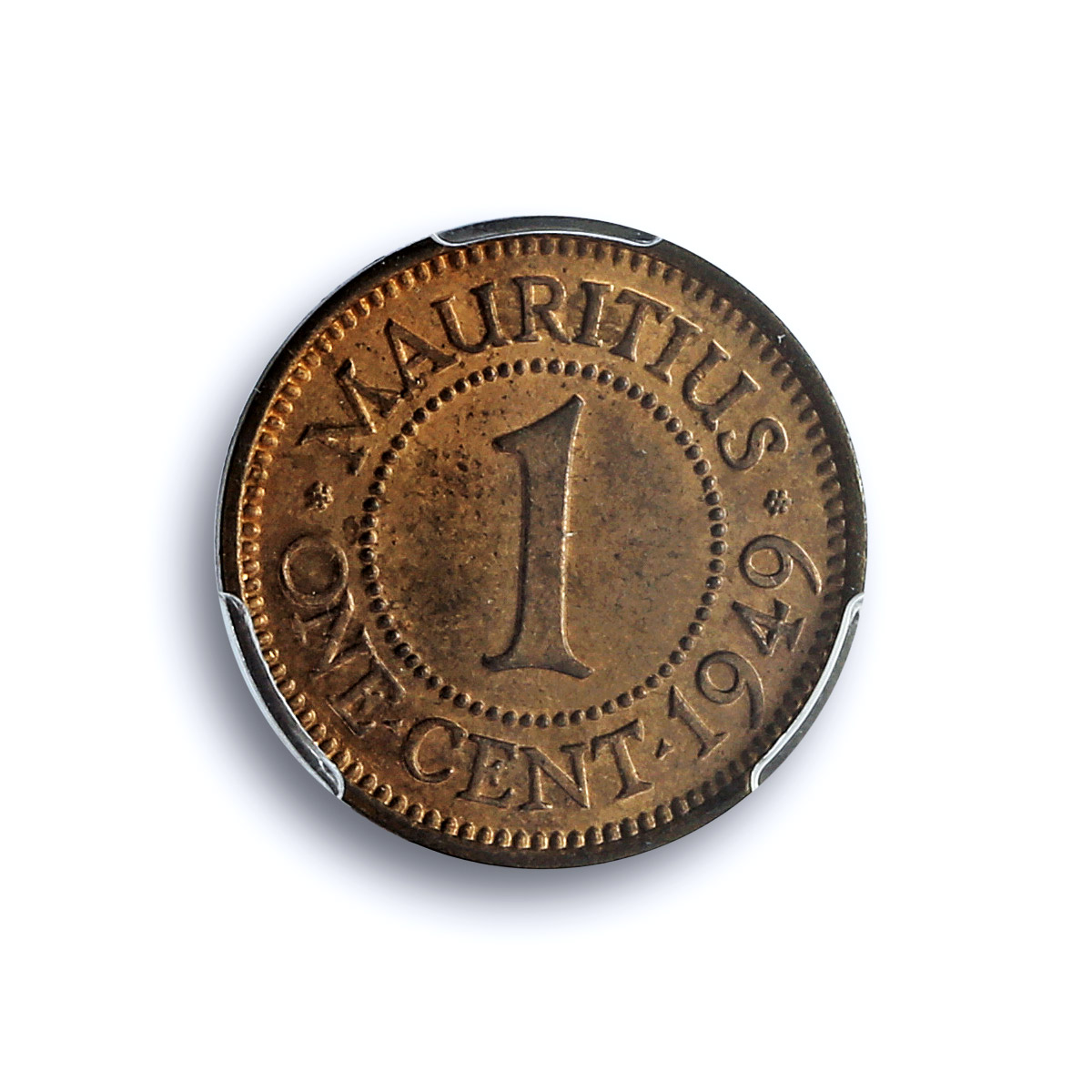 Mauritius 1 cent Colonial Coinage George VI KM-25 MS64 BN PCGS bronze coin 1949 Mauritius 1 cent Colonial Coinage George VI KM-25 MS64 BN PCGS bronze coin 1949