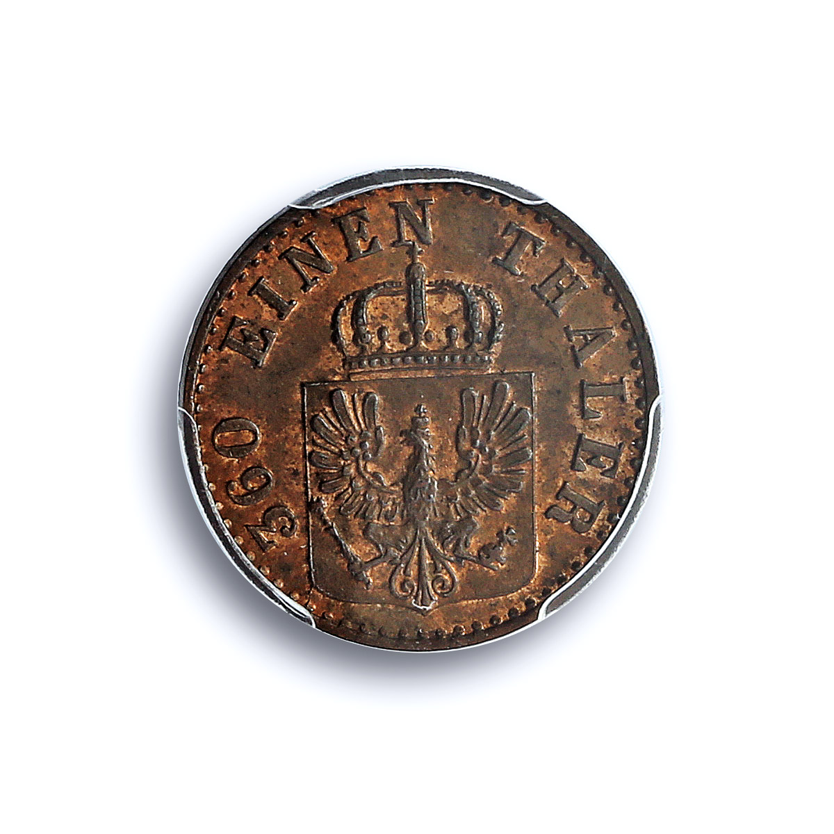 Germany Prussia 1 pfennig Wilhelm IV Coinage KM-451 MS64 PCGS copper coin 1855 A Germany Prussia 1 pfennig Wilhelm IV Coinage KM-451 MS64 PCGS copper coin 1855 A