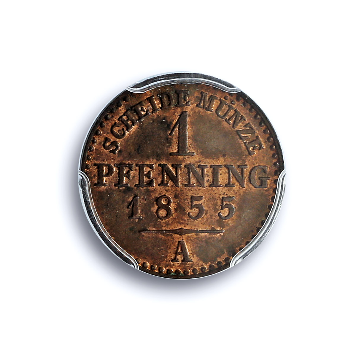 Germany Prussia 1 pfennig Wilhelm IV Coinage KM-451 MS64 PCGS copper coin 1855 A Germany Prussia 1 pfennig Wilhelm IV Coinage KM-451 MS64 PCGS copper coin 1855 A