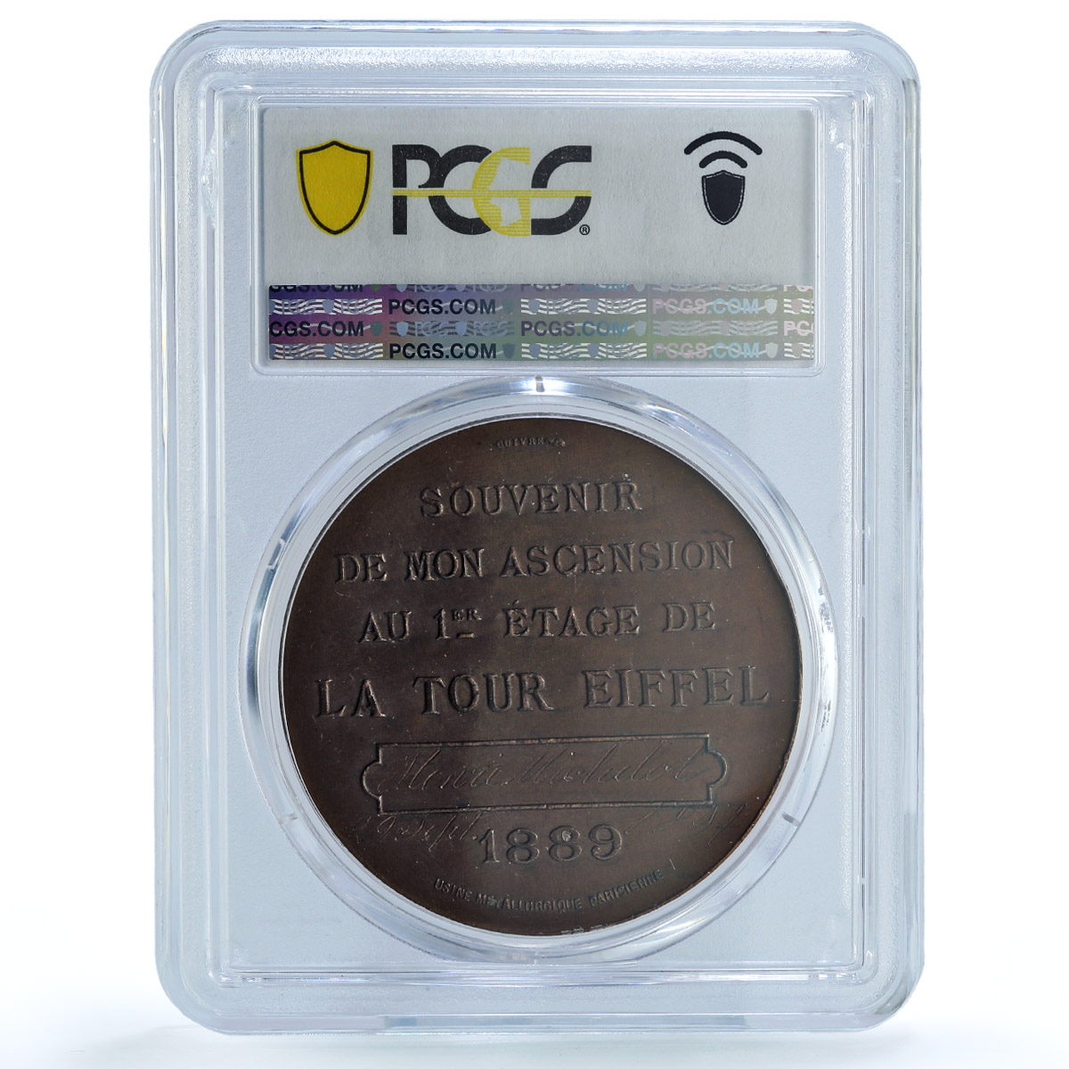 France Eiffel Tower Climb Charles Trotin MS62 PCGS copper token medal coin 1889