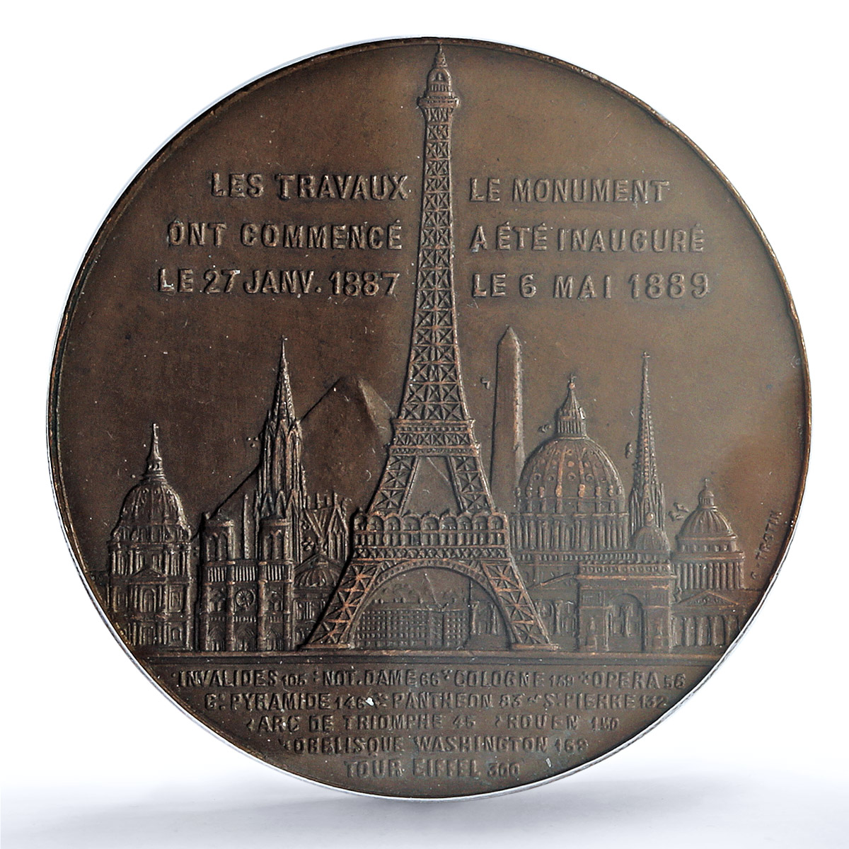 France Eiffel Tower Climb Charles Trotin MS62 PCGS copper token medal coin 1889