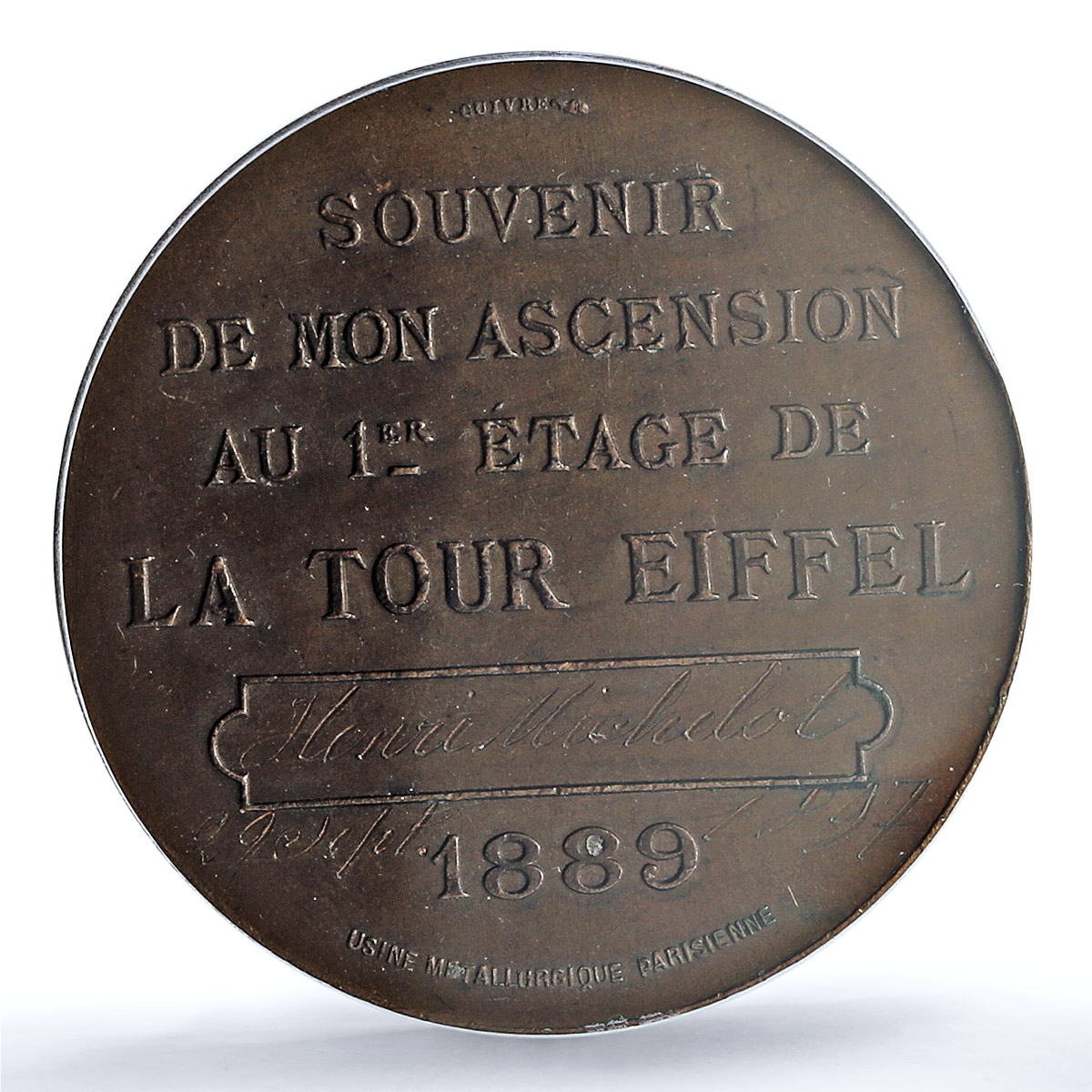 France Eiffel Tower Climb Charles Trotin MS62 PCGS copper token medal coin 1889