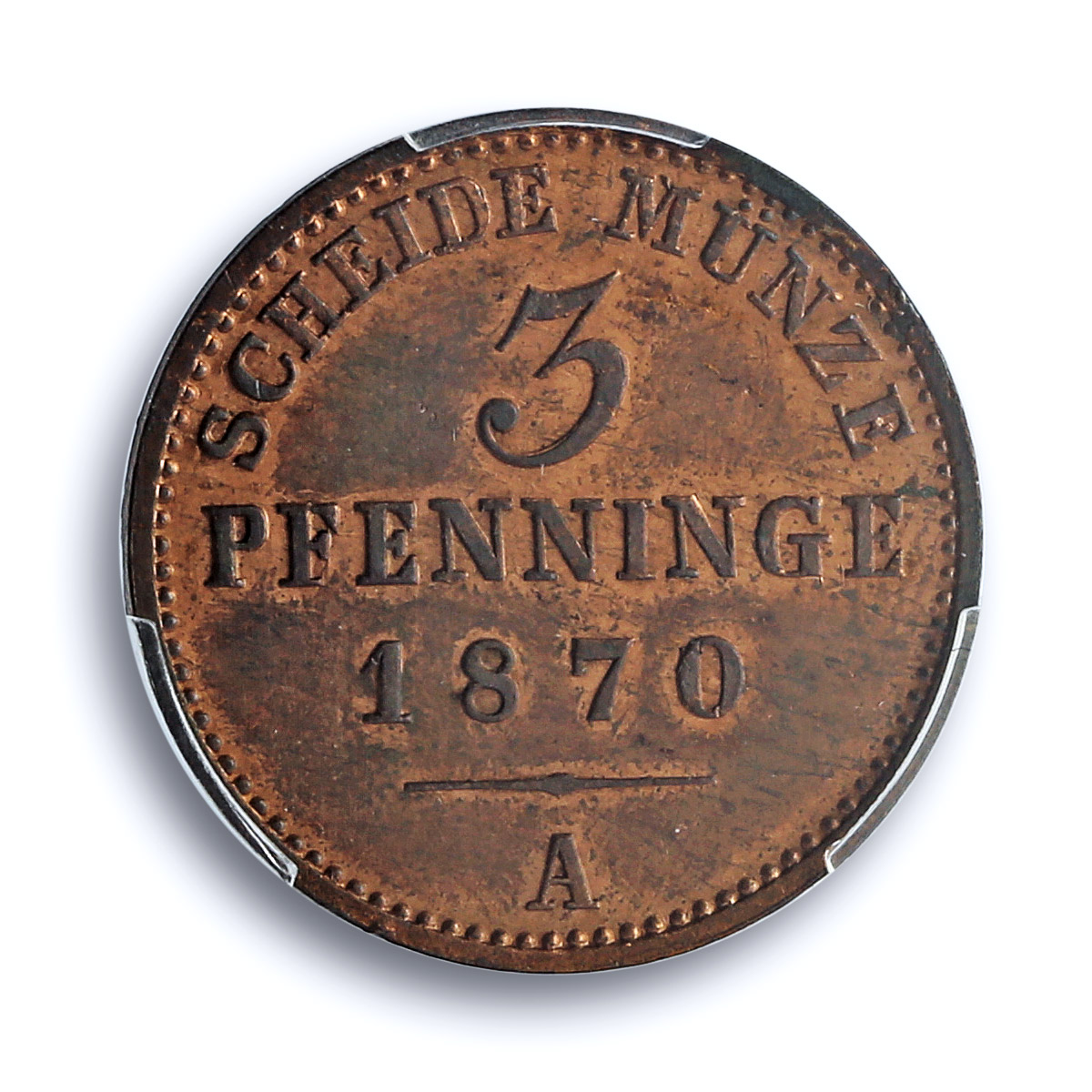 Germany Prussia 3 pfenninge Wilhelm I Coinage Mark A MS62 PCGS copper coin 1870 Germany Prussia 3 pfenninge Wilhelm I Coinage Mark A MS62 PCGS copper coin 1870