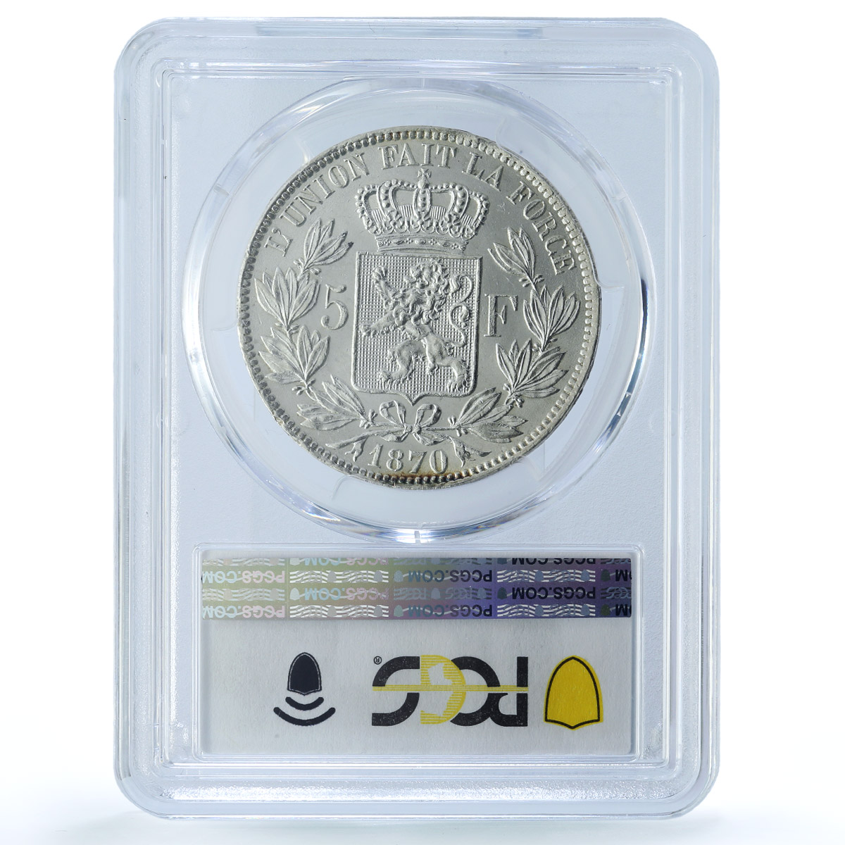 Belgium 5 francs Republic Coinage King Leopold II AU58 PCGS silver coin 1870 Belgium 5 francs Republic Coinage King Leopold II AU58 PCGS silver coin 1870