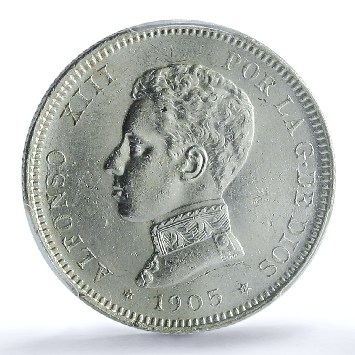 Spain 2 pesetas Regular Coinage Alfonso XIII KM-725 MS62 PCGS silver coin 1905 Spain 2 pesetas Regular Coinage Alfonso XIII KM-725 MS62 PCGS silver coin 1905