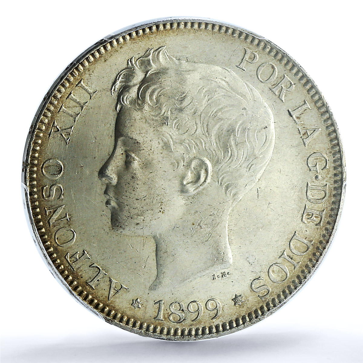 Spain 5 pesetas Regular Coinage Child Alfonso KM-707 MS63 PCGS silver coin 1899 Spain 5 pesetas Regular Coinage Child Alfonso KM-707 MS63 PCGS silver coin 1899