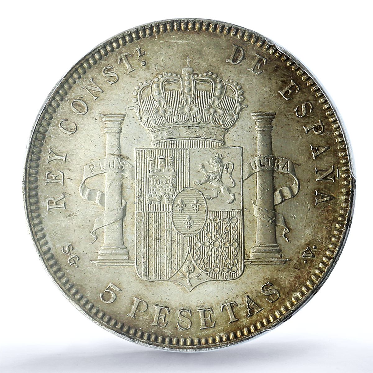 Spain 5 pesetas Regular Coinage Child Alfonso KM-707 MS63 PCGS silver coin 1899 Spain 5 pesetas Regular Coinage Child Alfonso KM-707 MS63 PCGS silver coin 1899
