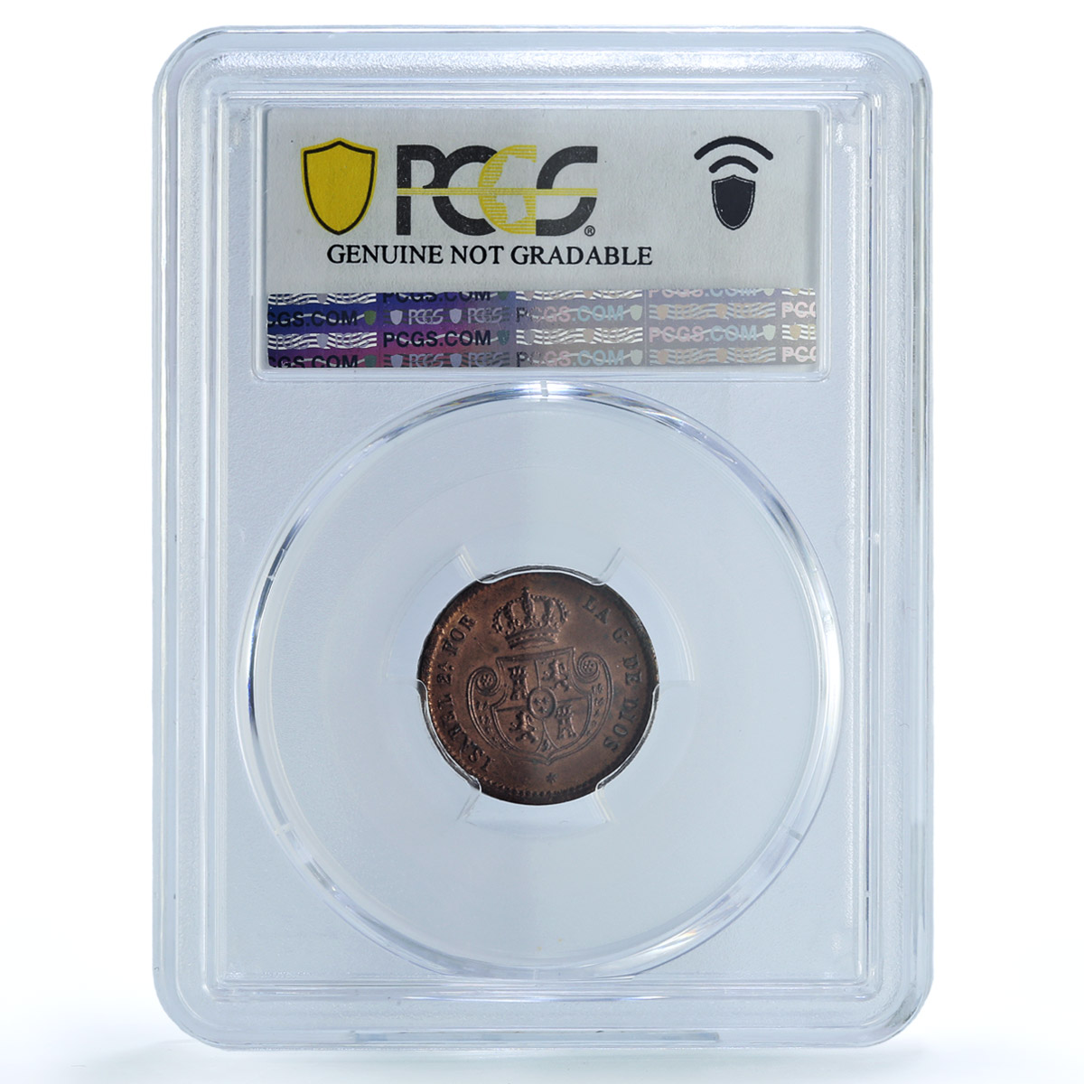 Spain 1/10 real Queen Isabella II Coinage Segovia KM-590 PCGS copper coin 1850 Spain 1/10 real Queen Isabella II Coinage Segovia KM-590 PCGS copper coin 1850