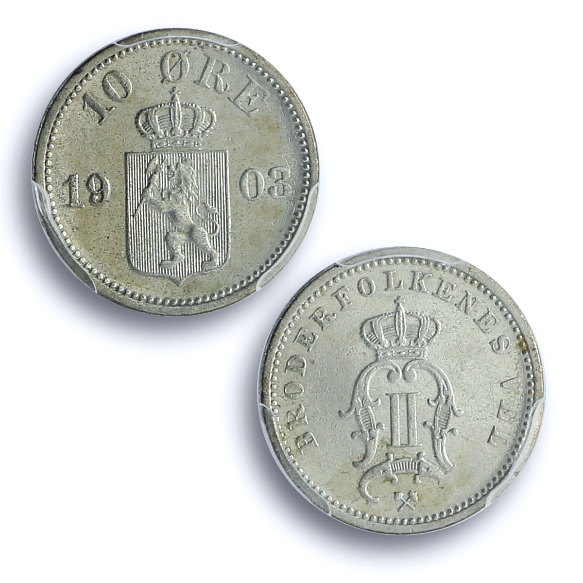 Norway 10 ore Regular Coinage King Oscar II KM-350 AU PCGS billon coin 1903 Norway 10 ore Regular Coinage King Oscar II KM-350 AU PCGS billon coin 1903